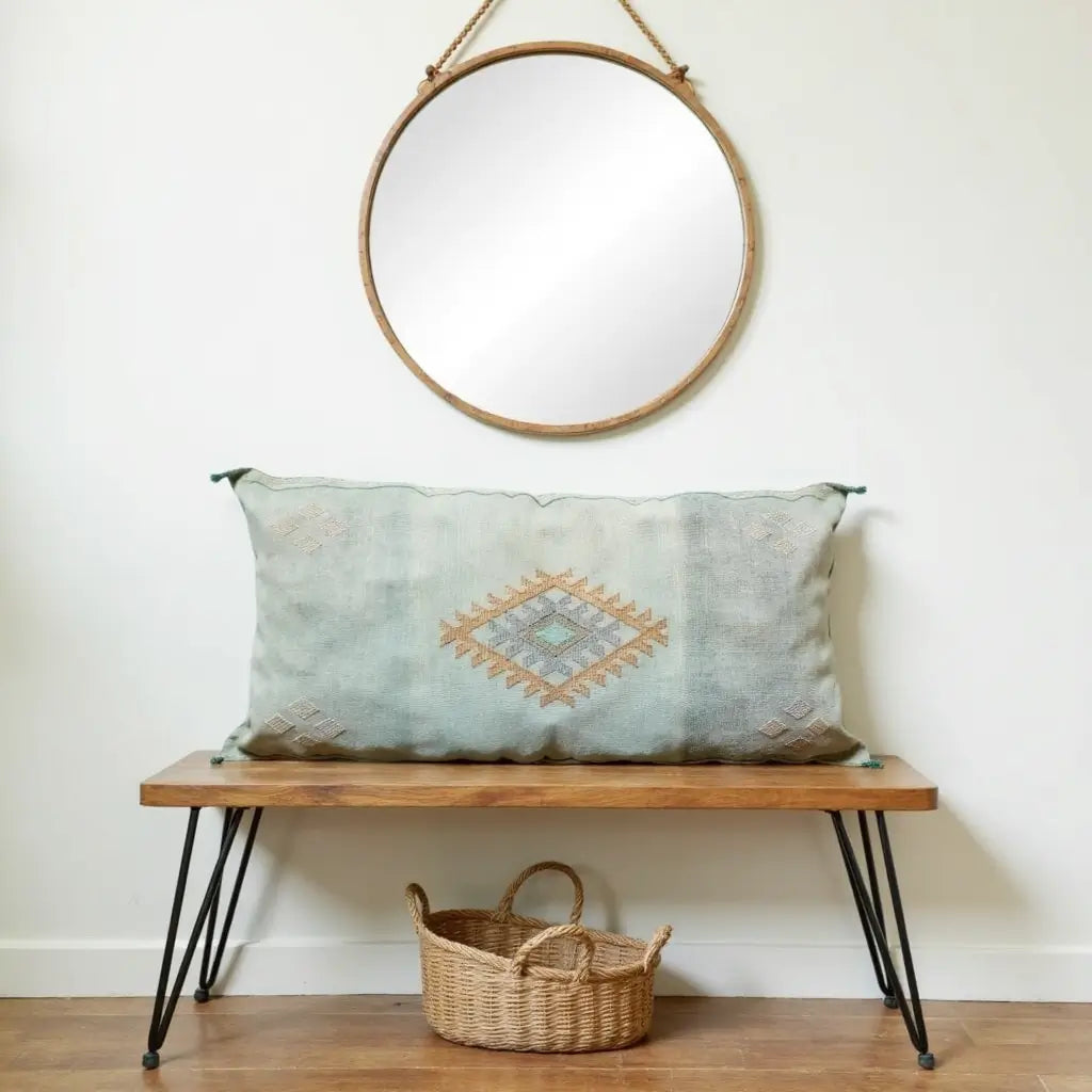 Sage Green Cactus Silk Lumbar Pillow Cover 36×16 – Diamond Motif image