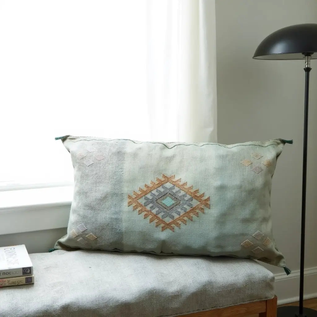 Sage Green Cactus Silk Lumbar Pillow Cover 36×16 – Diamond Motif image 3