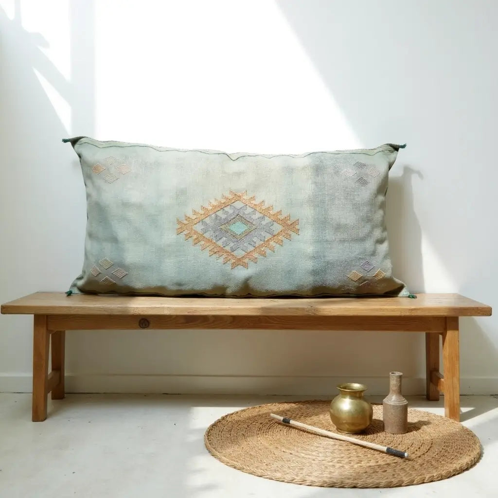 Sage Green Cactus Silk Lumbar Pillow Cover 36×16 – Diamond Motif image