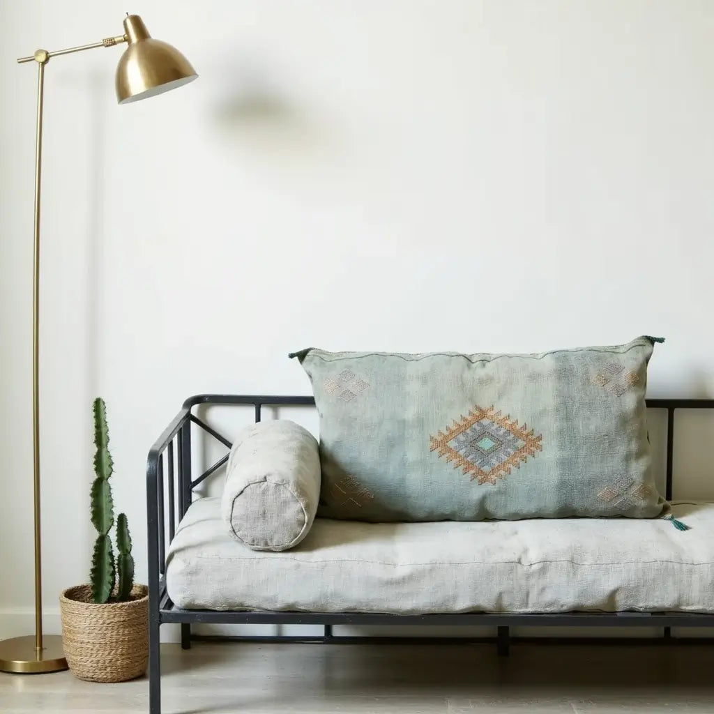 Sage Green Cactus Silk Lumbar Pillow Cover 36×16 – Diamond Motif image 5