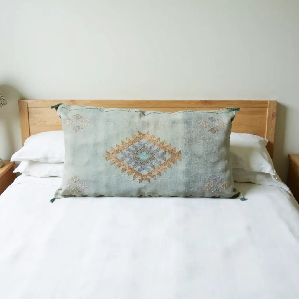 Sage Green Cactus Silk Lumbar Pillow Cover 36×16 – Diamond Motif image 6