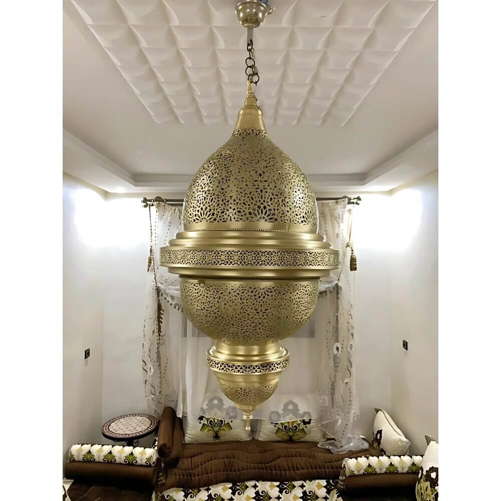 Engraved Brass Pendant Light 80cm – Moroccan Palace Ceiling Lamp image 3