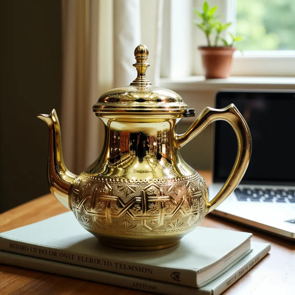 Hand-Engraved Gold Brass Teapot – Traditional Moroccan Design image 5