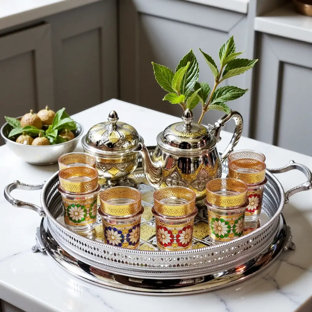 Silver Engraved Tea Set Large – Handcrafted 12 Glass Serving Collection image 6