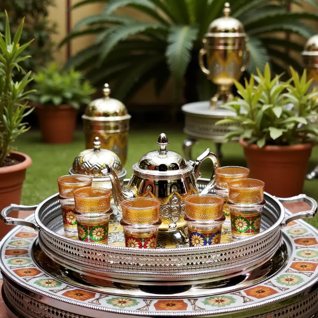 Silver Engraved Tea Set Large – Handcrafted 12 Glass Serving Collection image 7