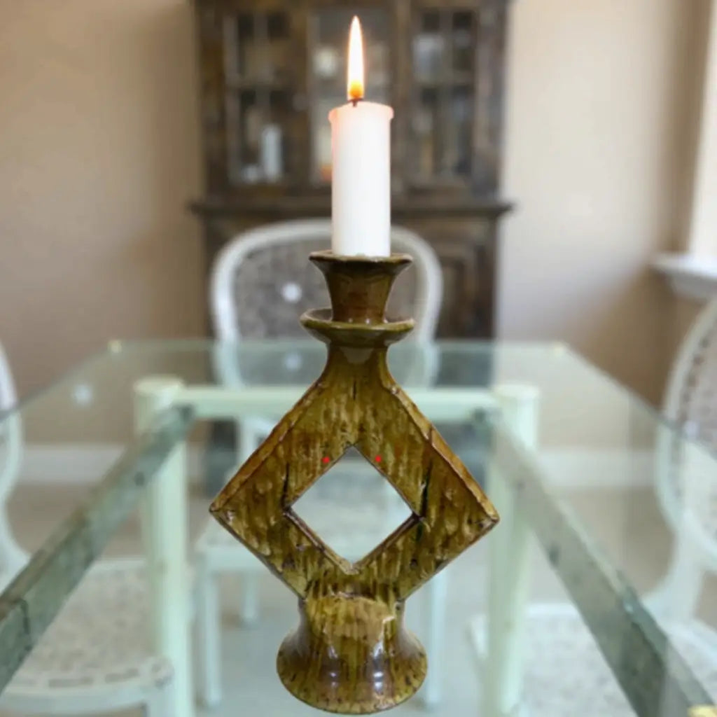 Tamegroute Green Ceramic Candle Holder 35cm – Diamond Cutout Design image 4