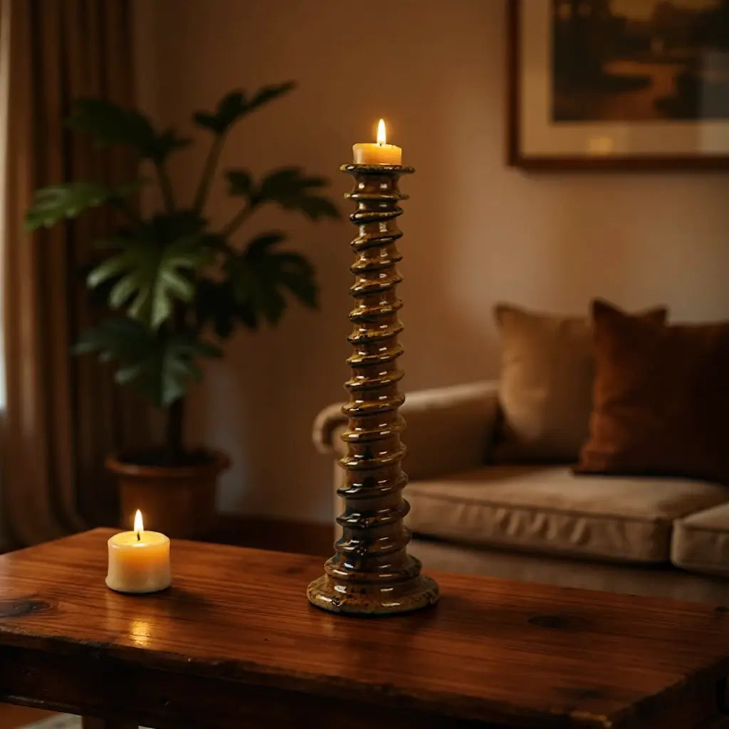 Handcrafted Tall Candle Holder – Tamegroute Ceramic Tower Collection image 9