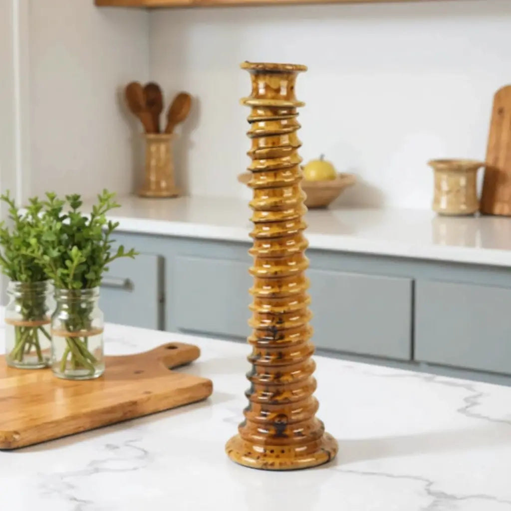 Handcrafted Tall Candle Holder – Tamegroute Ceramic Tower Collection image