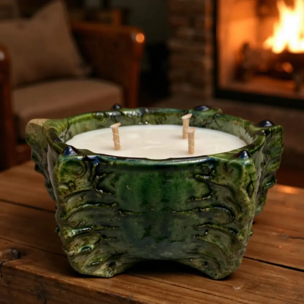 Tamegroute Green Ceramic Candle Bowl – Triple-Wick Statement Piece image 5