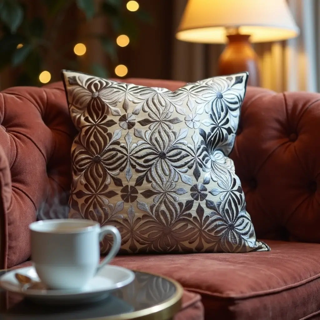 Elegant Gray Floral Pillow Covers 17.4″ – Cotton Silk Embroidered Set image 8