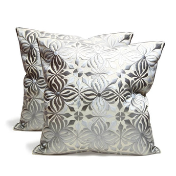 Elegant Gray Floral Pillow Covers 17.4″ – Cotton Silk Embroidered Set image