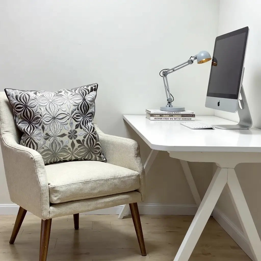 Elegant Gray Floral Pillow Covers 17.4″ – Cotton Silk Embroidered Set image 6