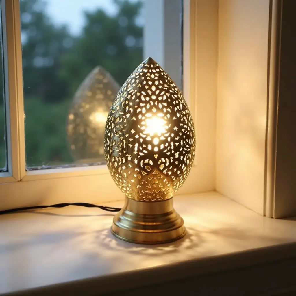 Brass Table Lamp 24cm – Hand-Pierced Filigree Moroccan Lighting image 2