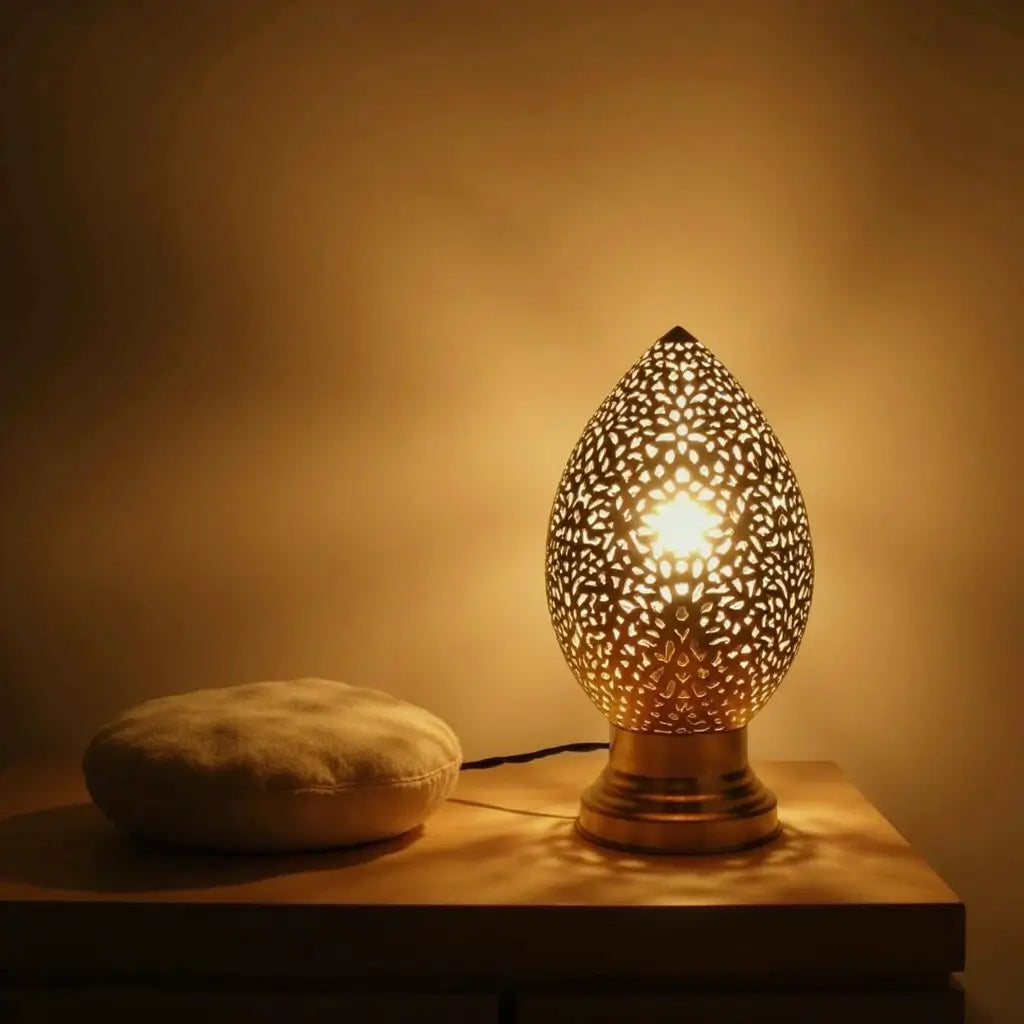Brass Table Lamp 24cm – Hand-Pierced Filigree Moroccan Lighting image 3