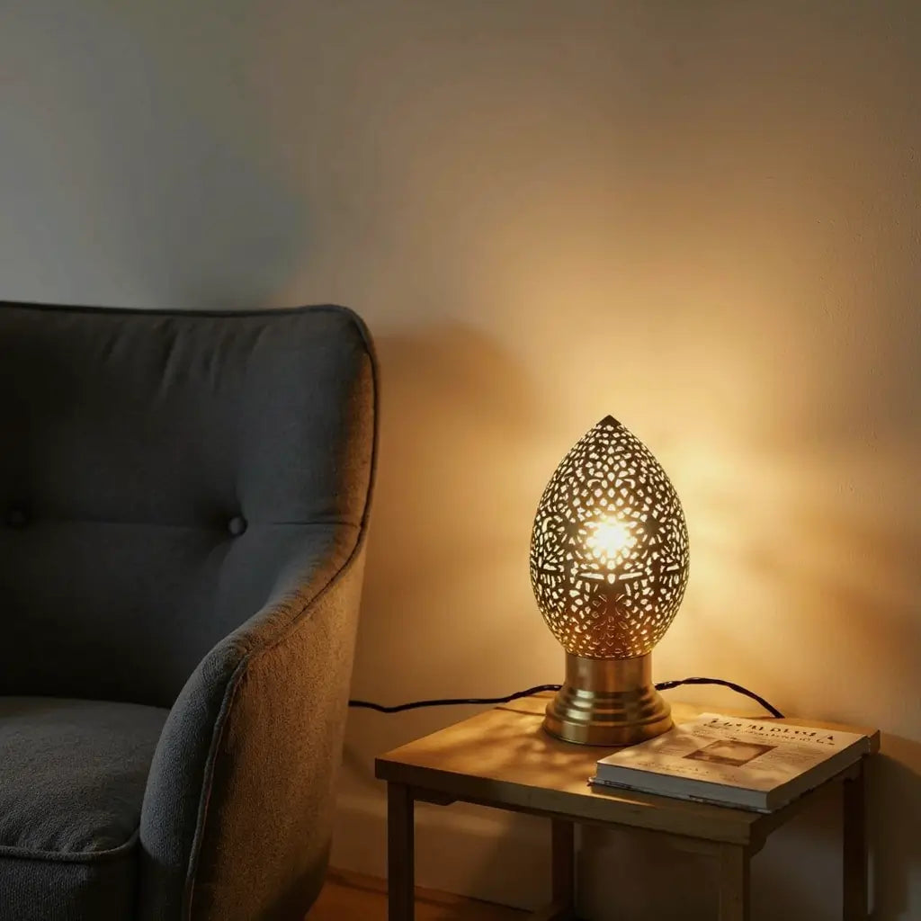 Brass Table Lamp 24cm – Hand-Pierced Filigree Moroccan Lighting image 5