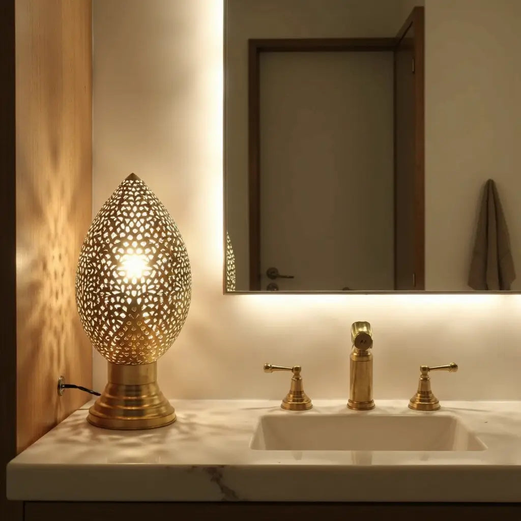 Brass Table Lamp 24cm – Hand-Pierced Filigree Moroccan Lighting image 6