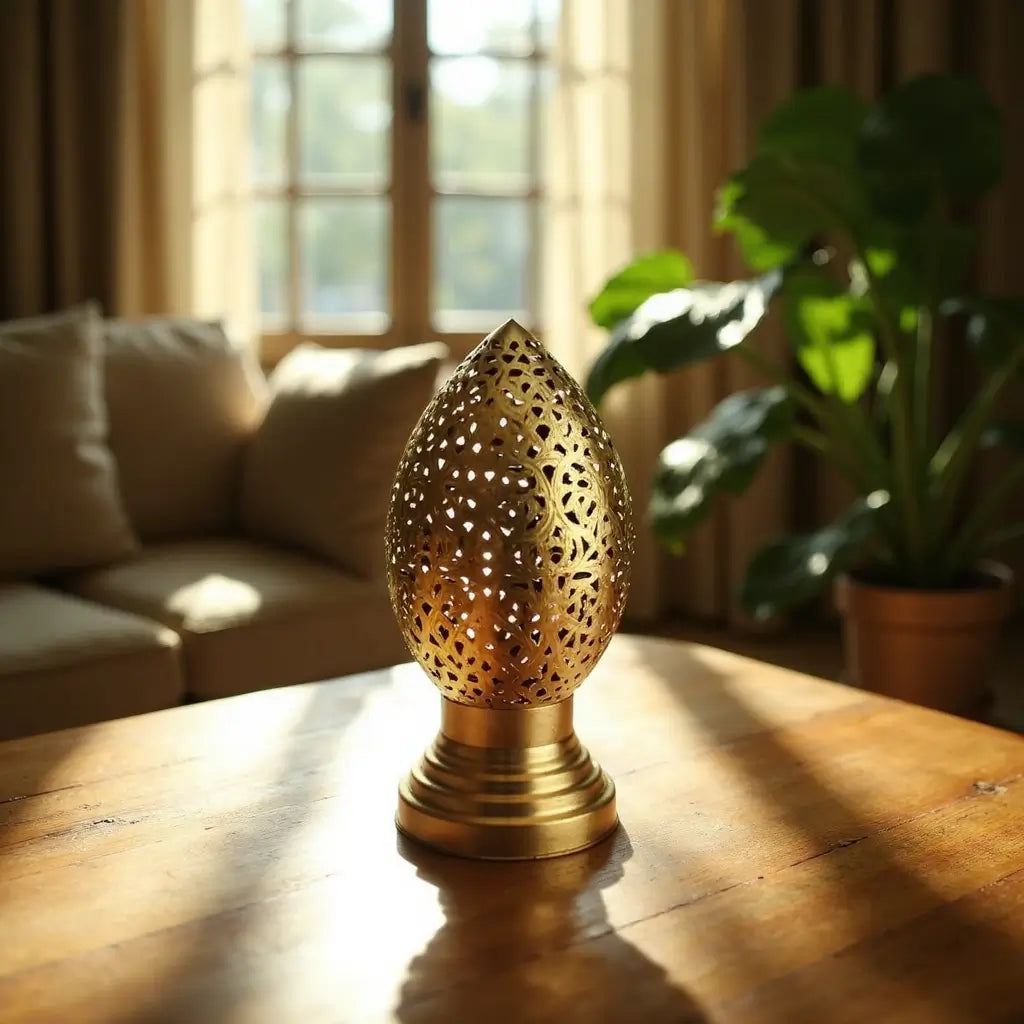 Brass Table Lamp 24cm – Hand-Pierced Filigree Moroccan Lighting image 7