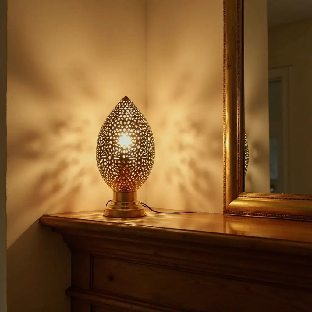 Brass Table Lamp 24cm – Hand-Pierced Filigree Moroccan Lighting image 8