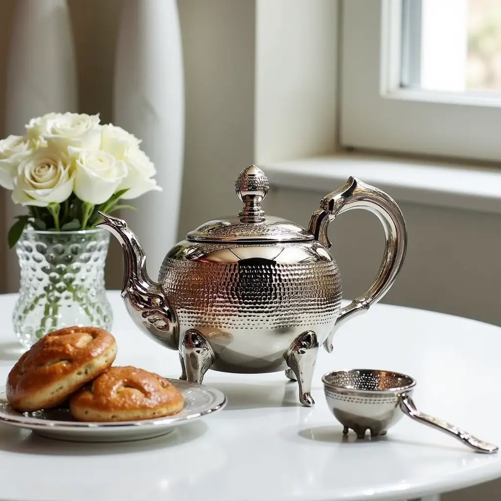 Hammered Silver Teapot – Artisan Footed Design 8-12 Servings image 4