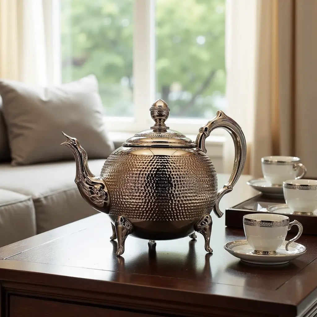 Hammered Silver Teapot – Artisan Footed Design 8-12 Servings image