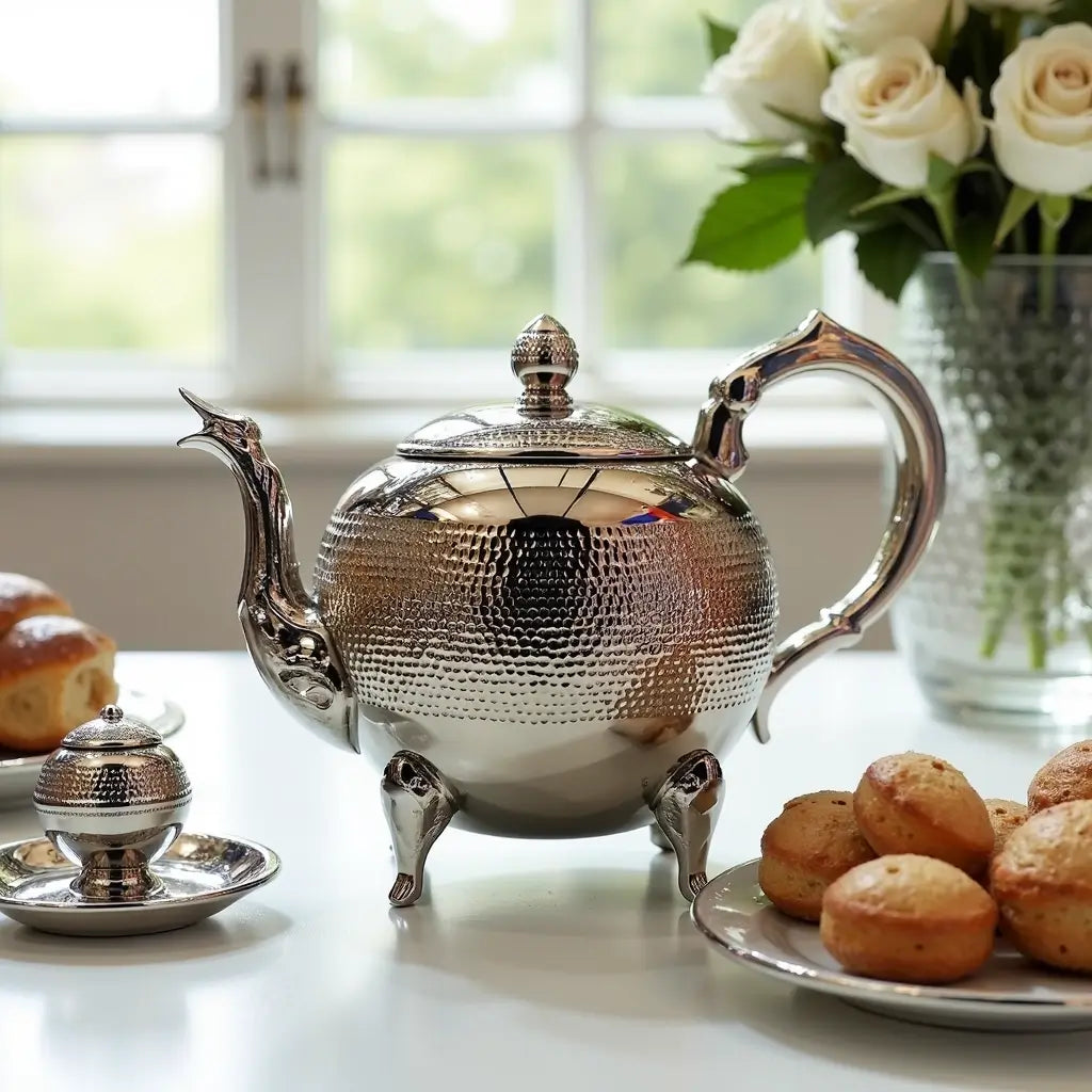 Hammered Silver Teapot – Artisan Footed Design 8-12 Servings image 3