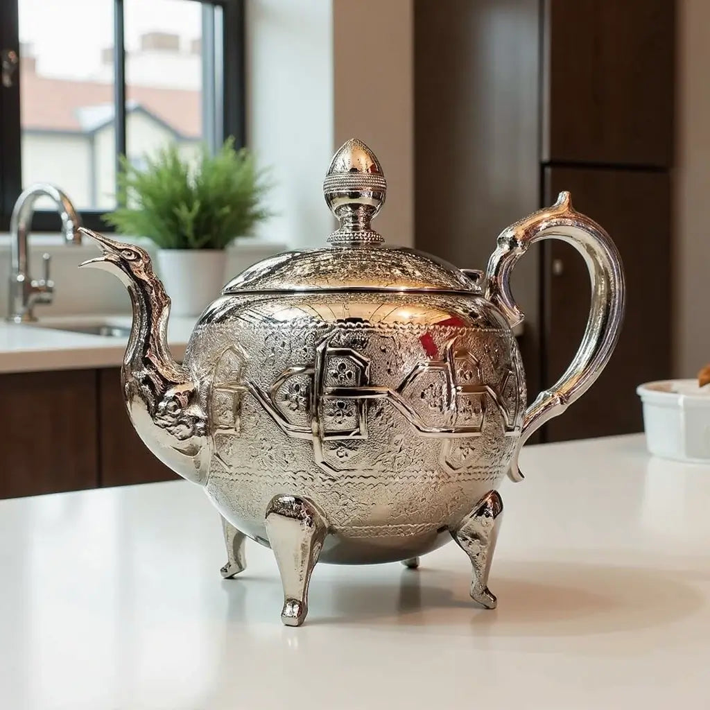 Royal Engraved Silver Teapot – Large Capacity Tea Service for 8-12 Guests image