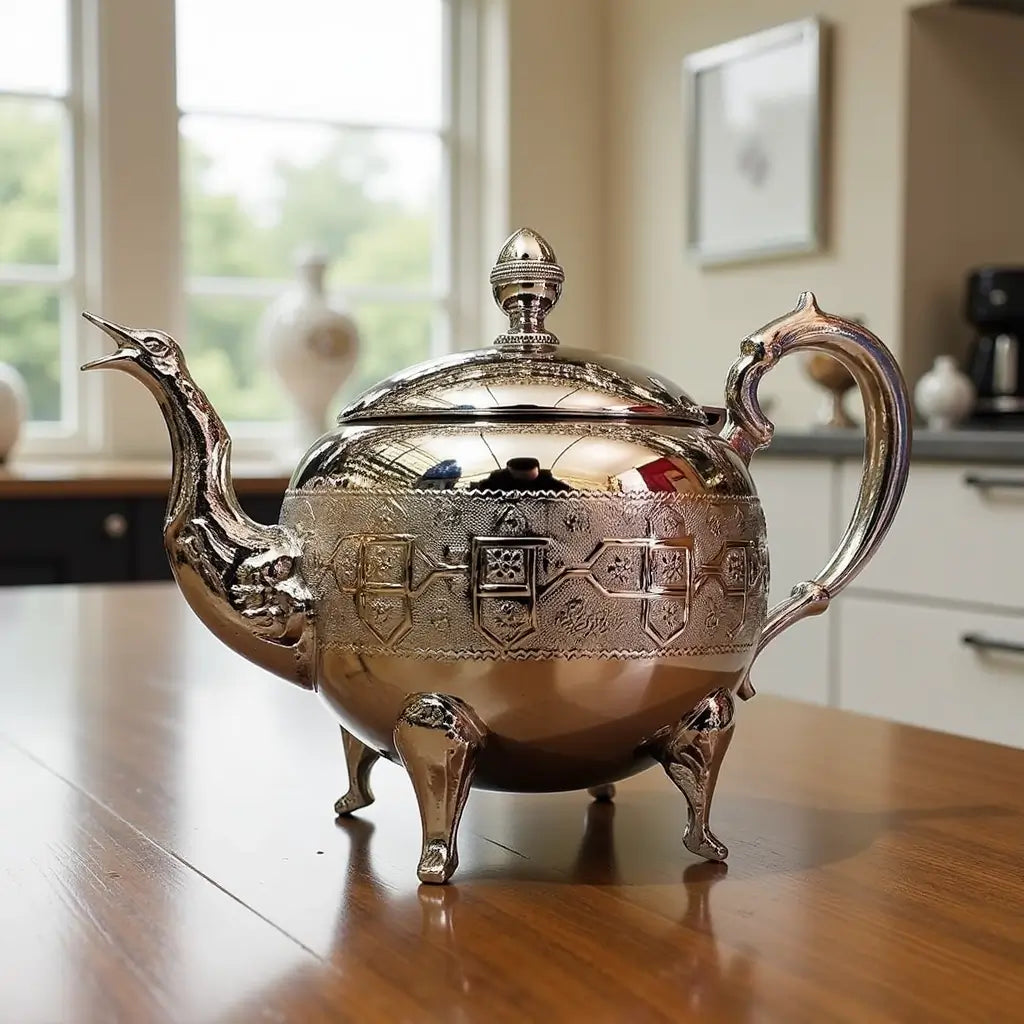 Royal Engraved Silver Teapot – Large Capacity Tea Service for 8-12 Guests image 4