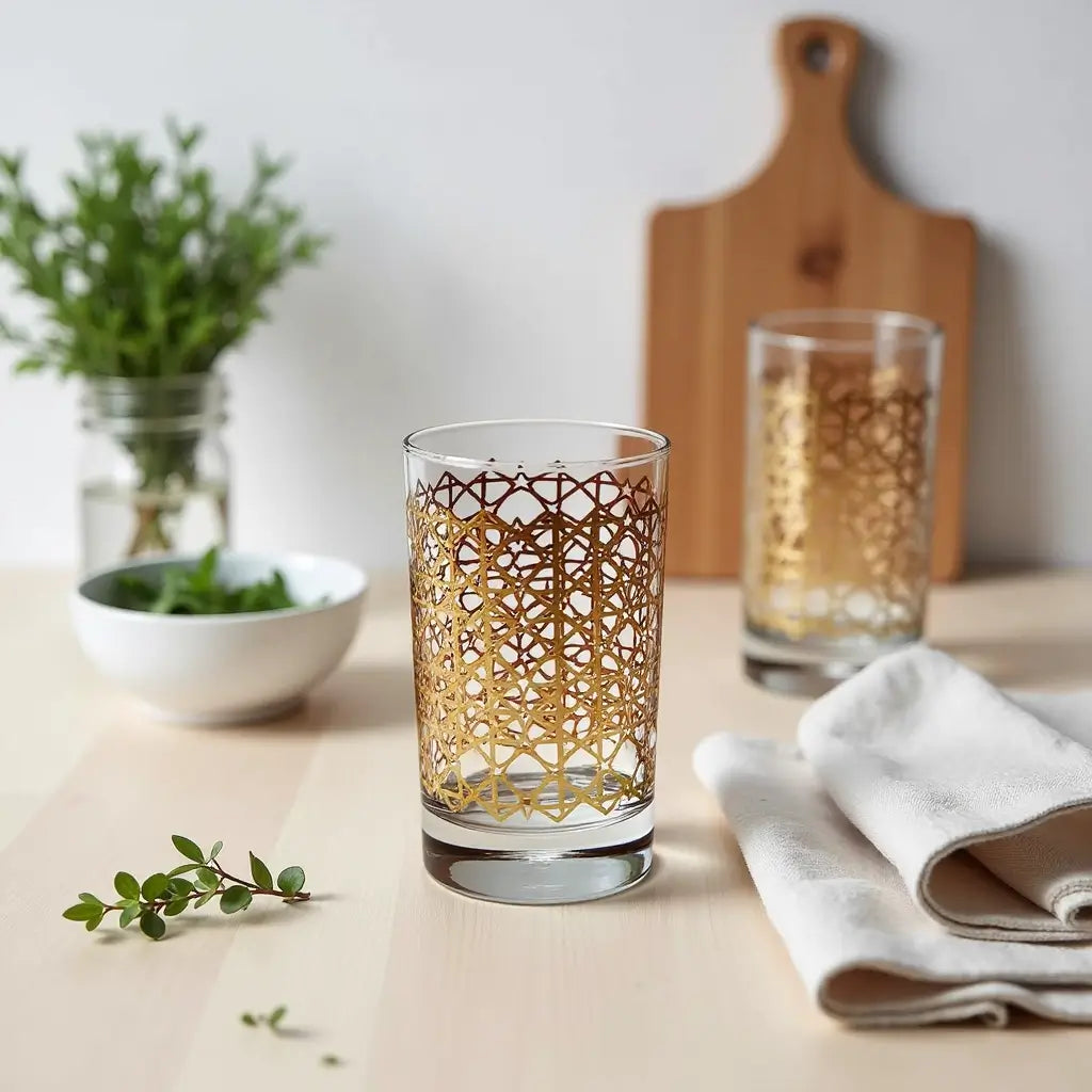 Gold Pattern Luxury Tea Glasses Set of 6 – Handcrafted Geometric Design image 4