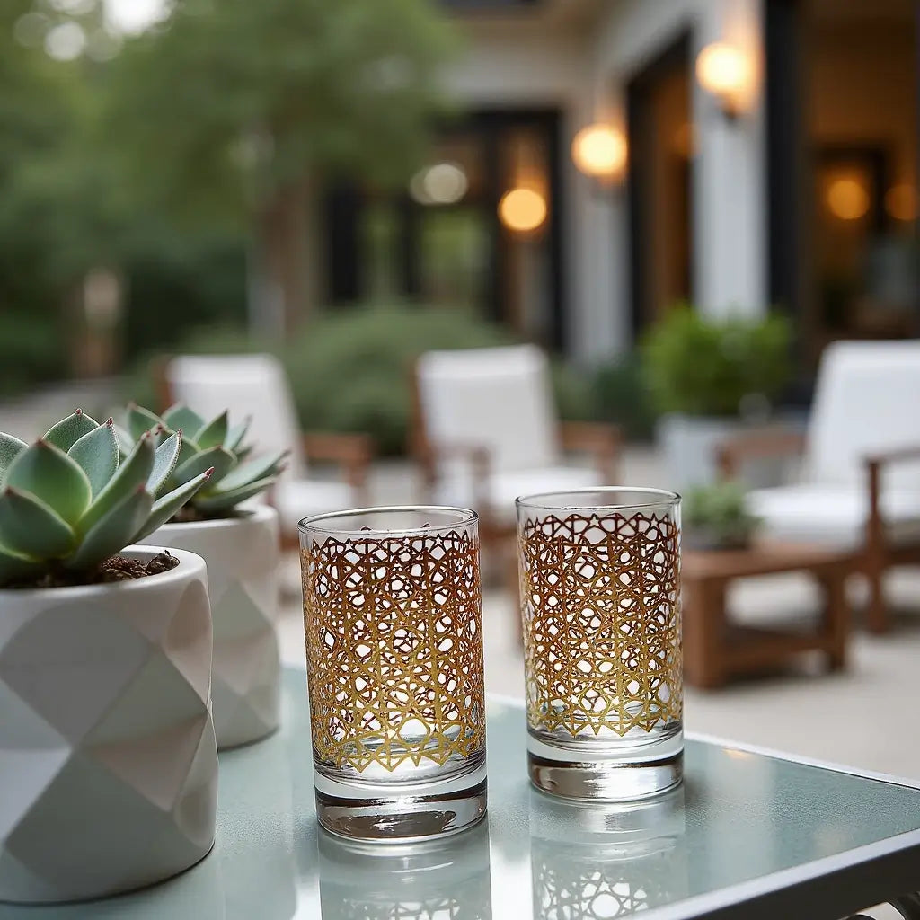 Gold Pattern Luxury Tea Glasses Set of 6 – Handcrafted Geometric Design image 3