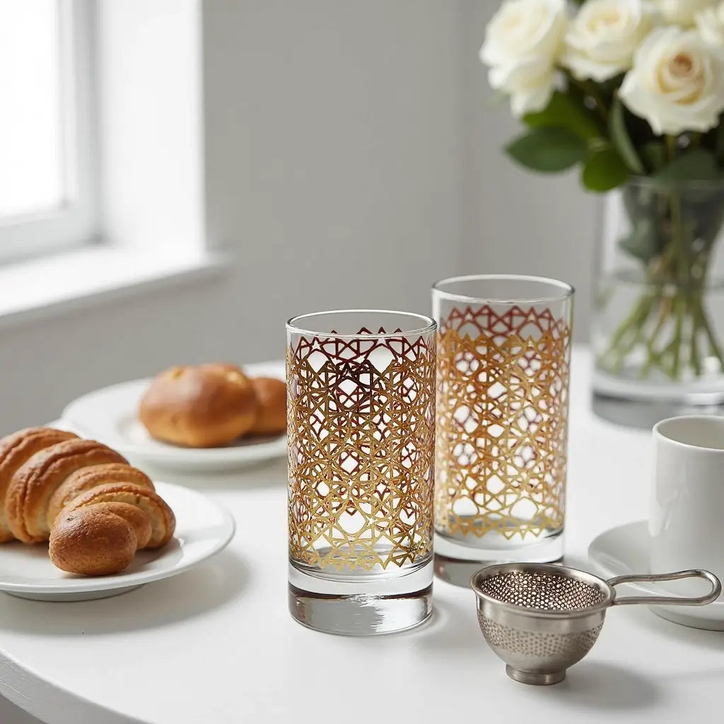 Gold Pattern Luxury Tea Glasses Set of 6 – Handcrafted Geometric Design image 2