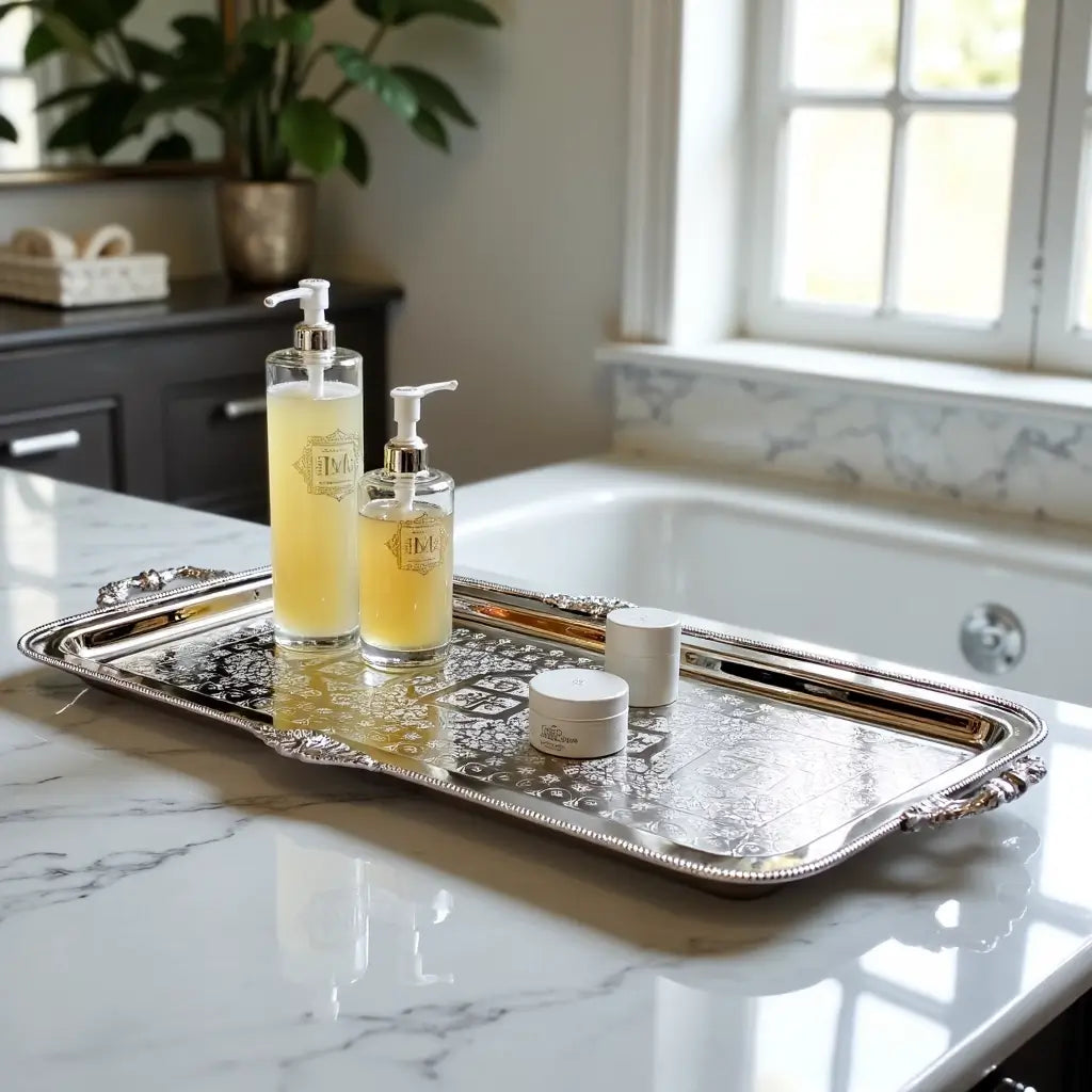 Hand-Engraved Silver-Plated Serving Tray with Ornate Handles – 3 Sizes image 5