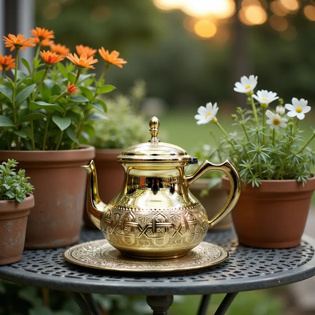 Hand-Engraved Gold Brass Teapot – Traditional Moroccan Design image 6