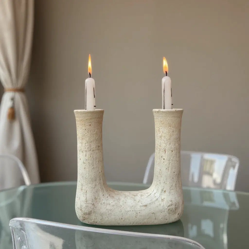 Tamegroute U-Shaped Double Candleholder – Handmade Ceramic Art Piece image 5