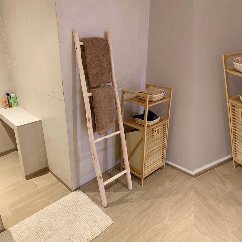 Handmade Lemon Wood Towel Ladder – Natural 150cm Bathroom Storage Rack image 2