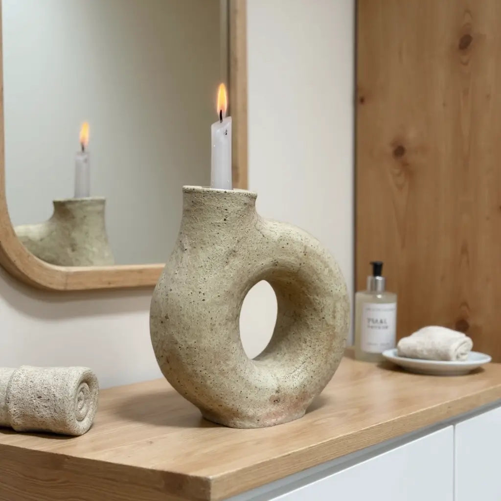 Handcrafted Tamegroute Ceramic Ring Candleholder – Modern Minimalist Decor image 5