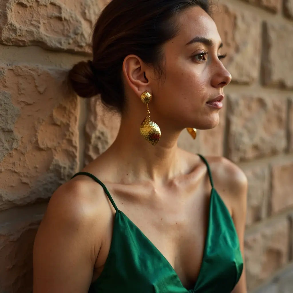 Handmade Brass Leaf Earrings – Hammered Gold Nature-Inspired Design image 3