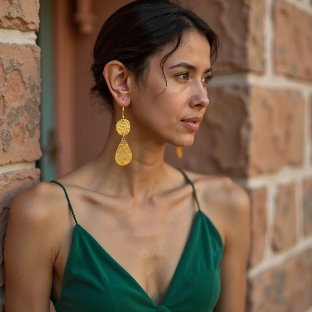 Hammered Brass Drop Earrings – Gold Teardrop Design image 2