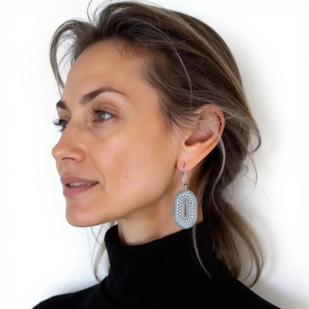 Silver Berber Oval Earrings – Traditional Drop Design image