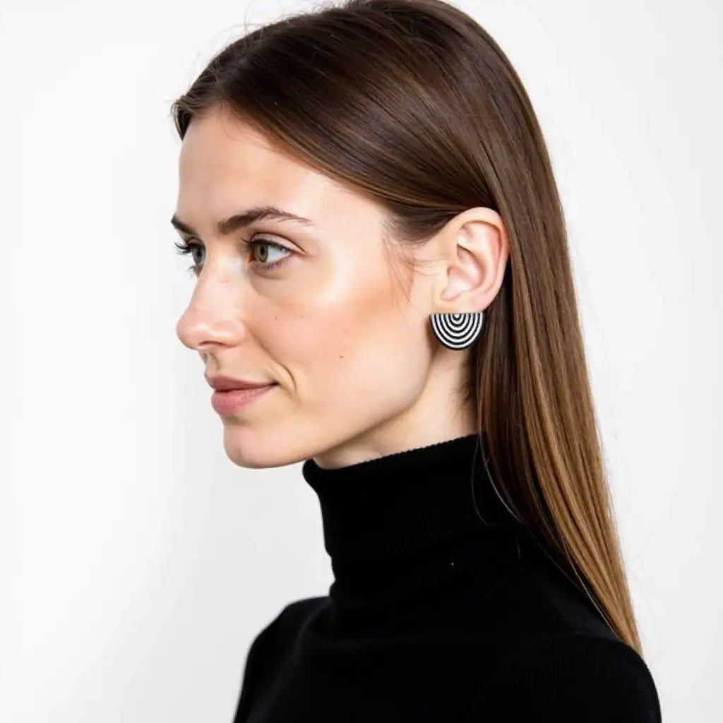 Sterling Silver Half Circle Earrings – Berber Stripe Design image