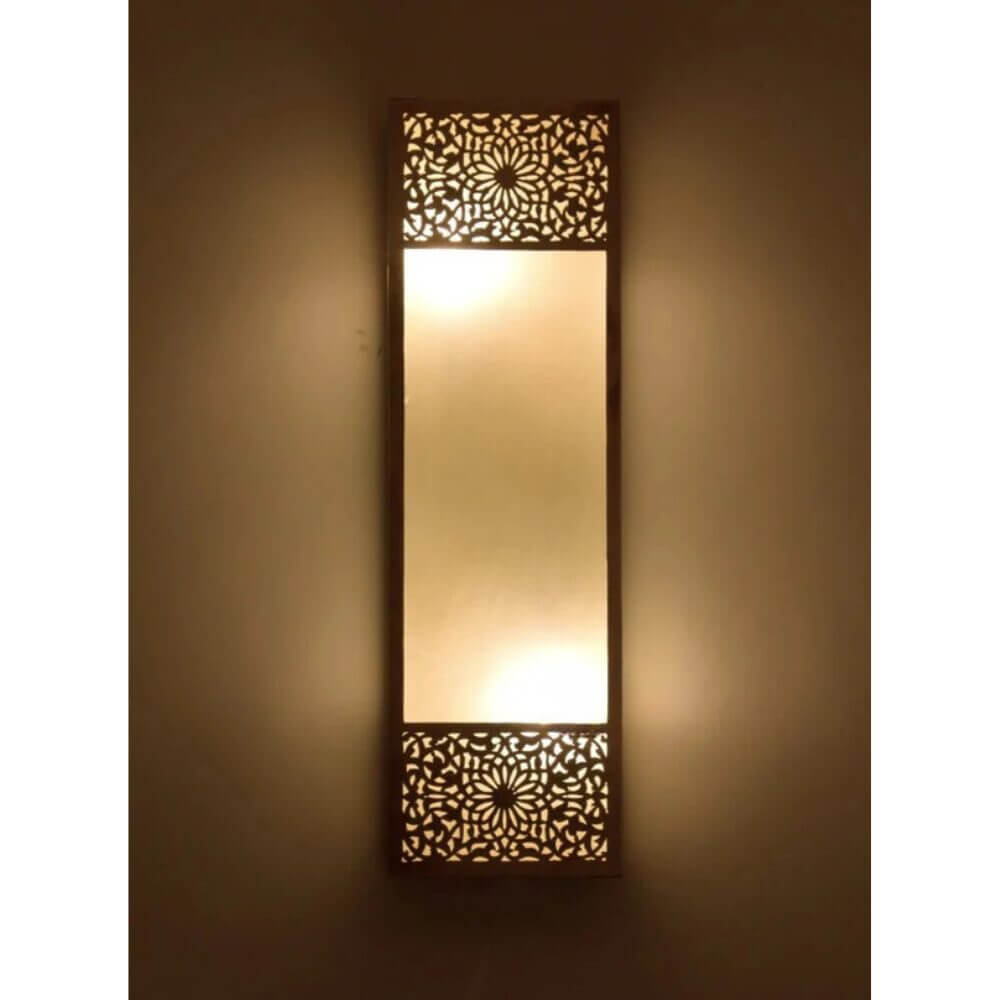 Contemporary Brass Wall Sconce 17.7″ – Hand-Engraved with Frosted Glass image 3