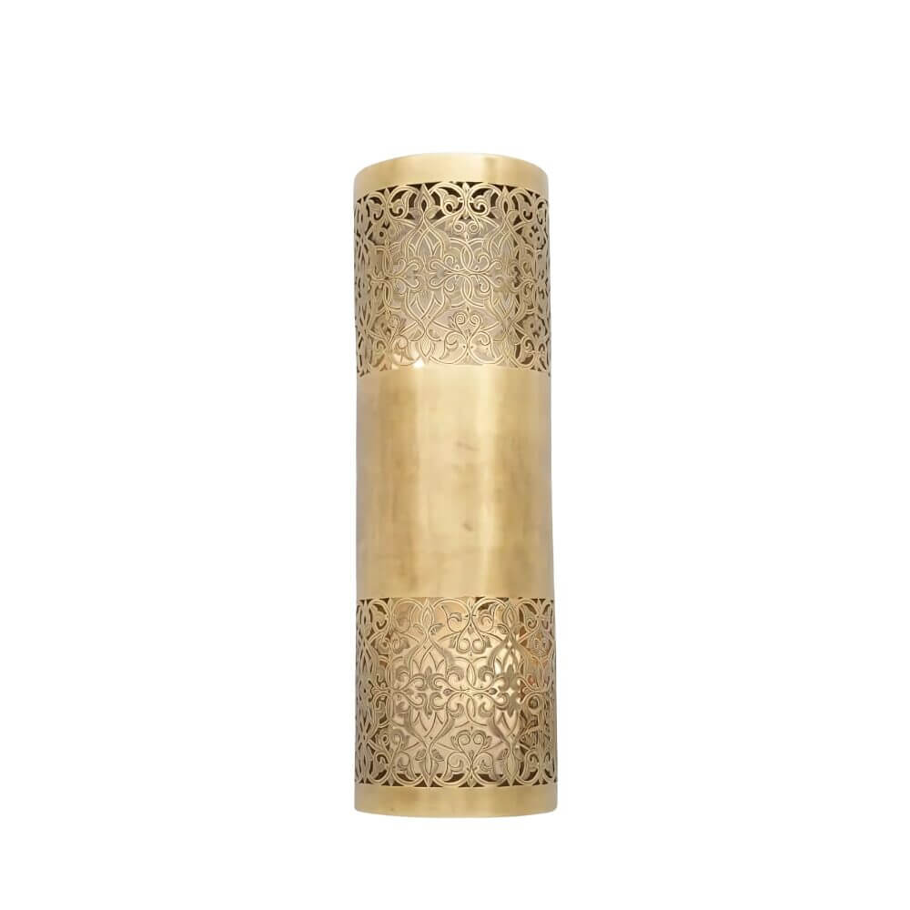 Hand-Engraved Brass Wall Lamp – Cylindrical Sconce with Filigree Patterns, 19… image