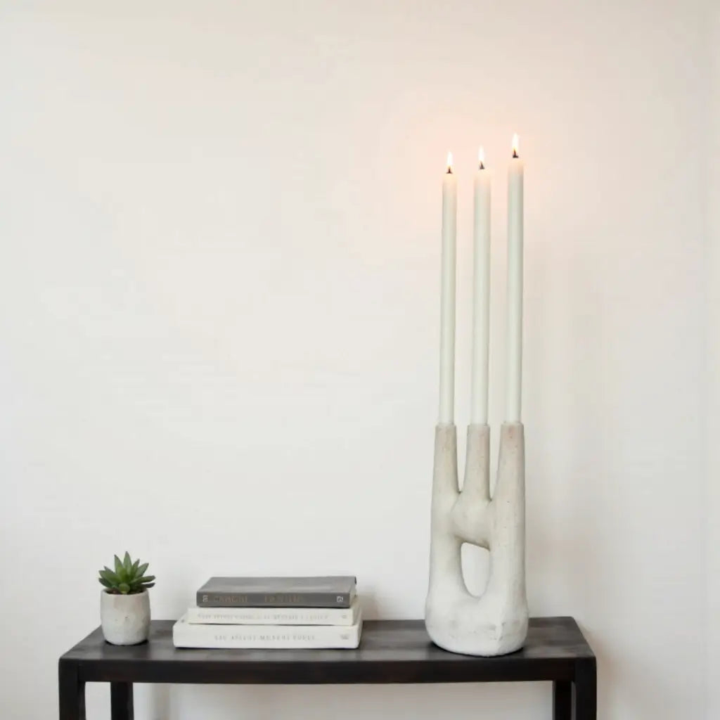 Handcrafted Tamegroute Triple Candle Holder – Modern Ceramic Collection image