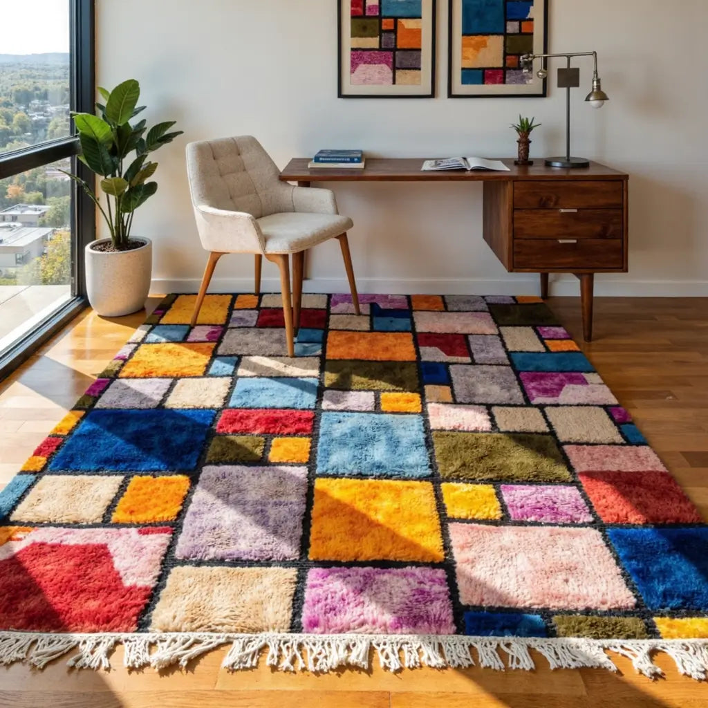 Patchwork Color Block Rug – Handwoven Rainbow Wool Design image 4