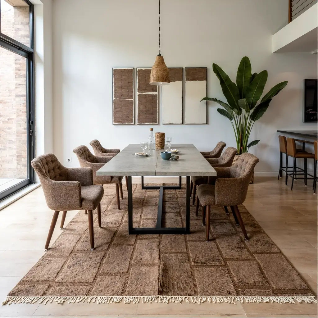 Modern Grid Moroccan Wool Shag Rug – Handwoven Contemporary Collection image 7