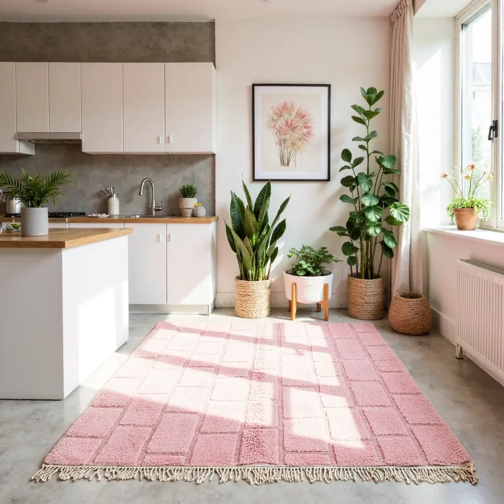 Modern Grid Moroccan Wool Shag Rug – Handwoven Contemporary Collection image 9