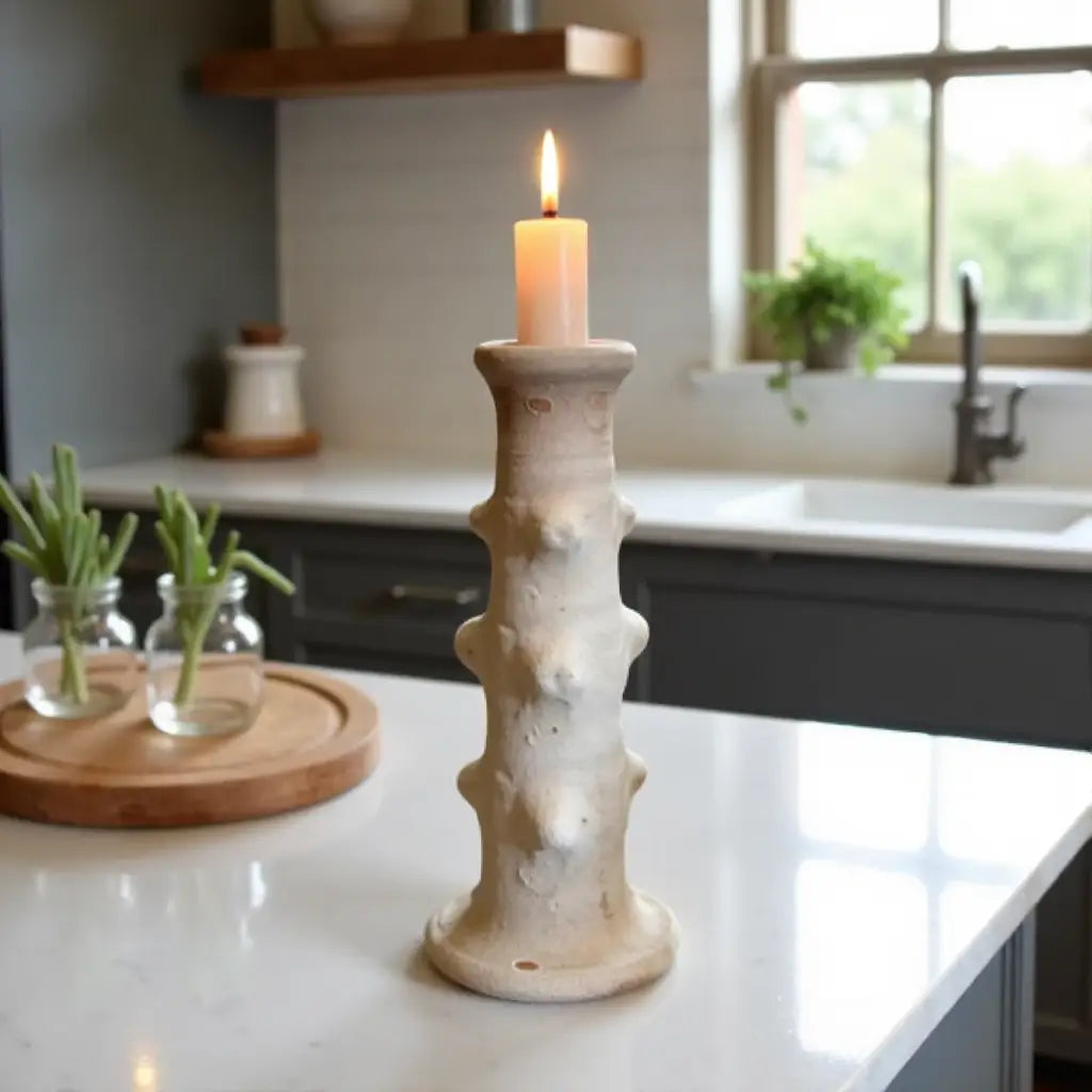 Handcrafted Tamegroute Pottery Candlestick – White Ceramic Tower Design 40cm image 2