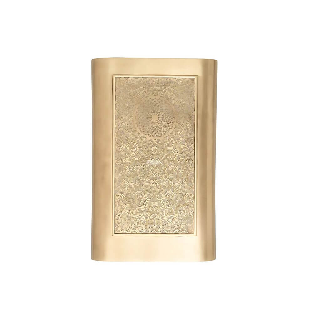 Square Brass Wall Sconce – Hand-Engraved Panel Light, 15.7″ Height image