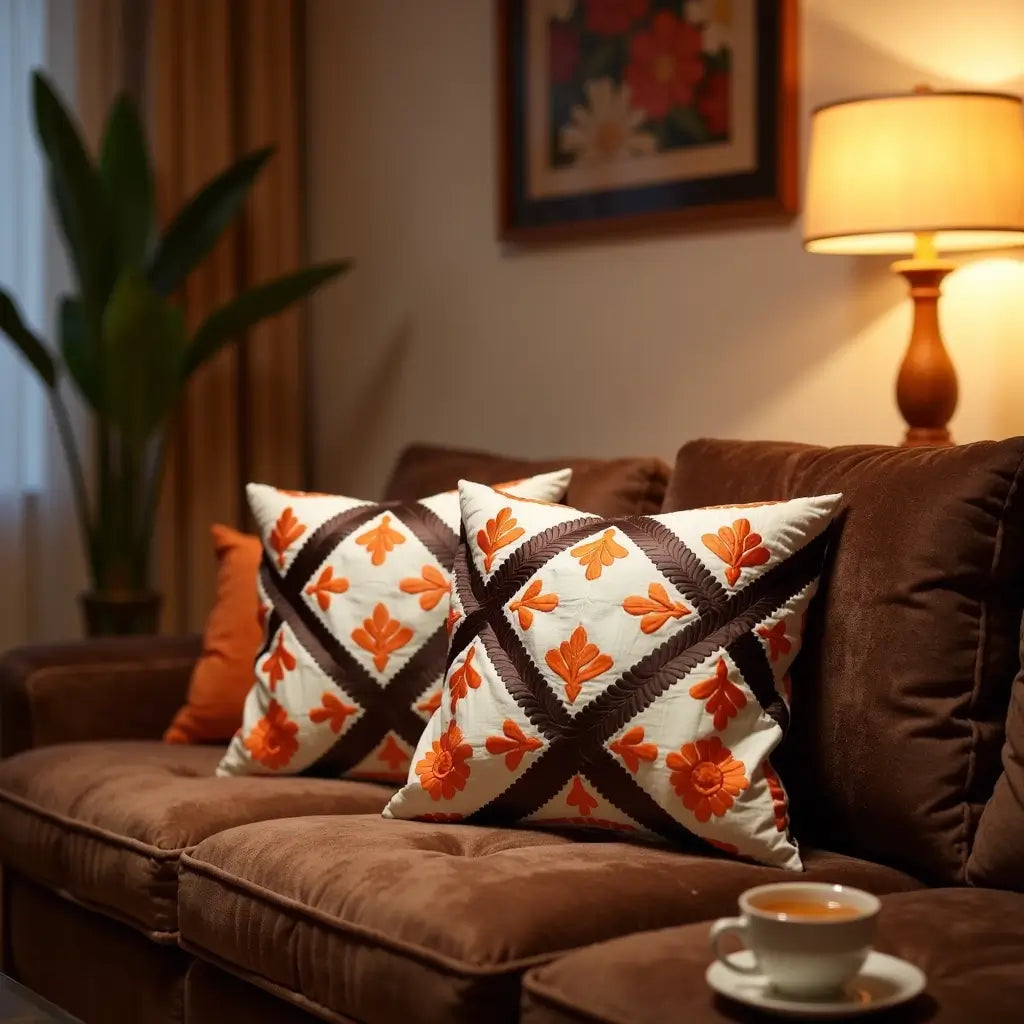 Vibrant Berber Cushion Covers with Diamond Appliqué Pattern (Set of 2) image 3