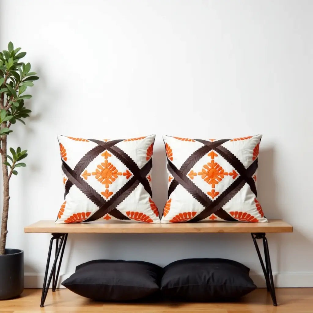 Vibrant Berber Cushion Covers with Diamond Appliqué Pattern (Set of 2) image 4