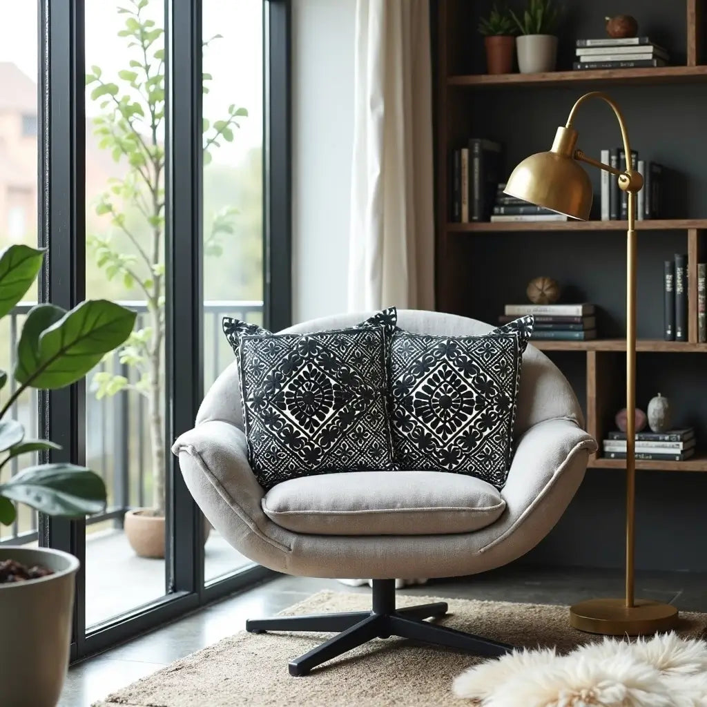 Black Embroidered Cotton Pillow Covers 17.4″ – Geometric Set of 2 image 3